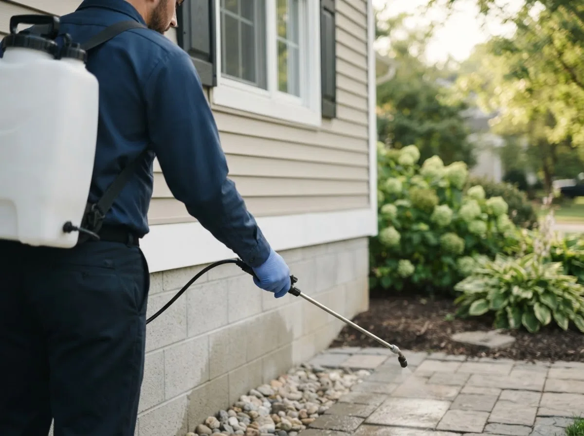 Pest control technician inspecting a home in Greenwood, WI